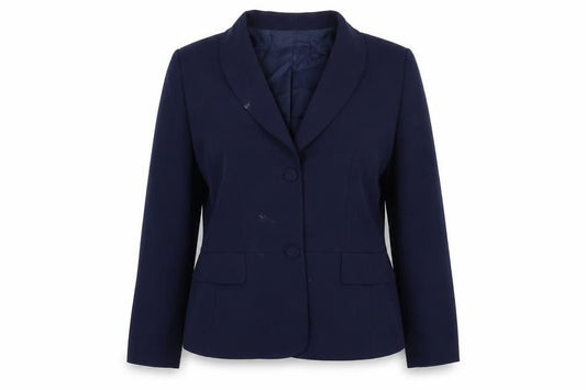 Front view of Artigiano women’s blue jacket blazer, size UK 12, button