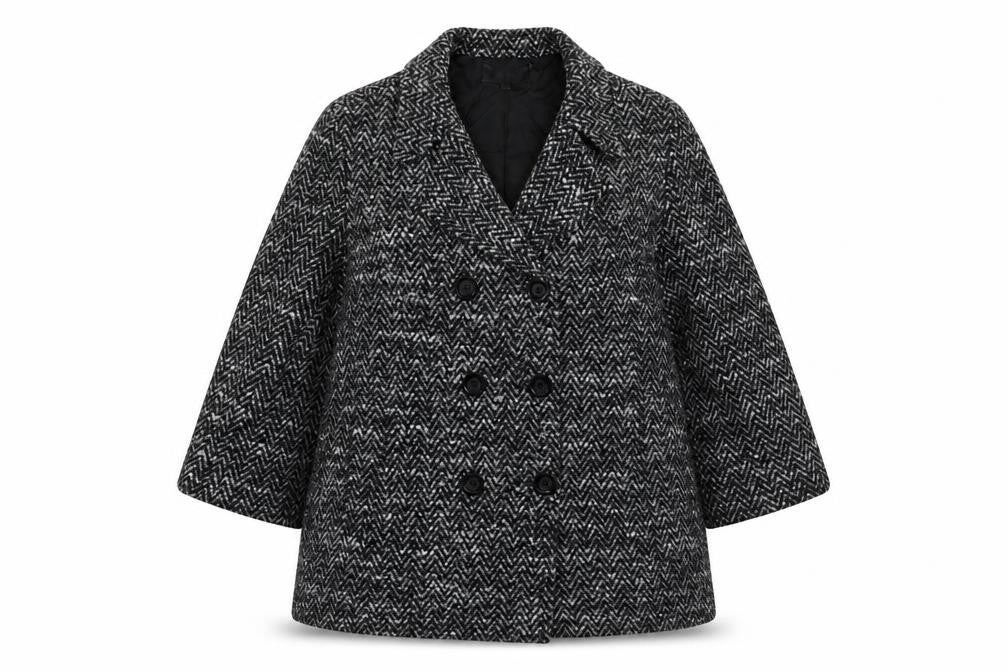 Front view of Cotswold Collections women’s black overcoat coat, size UK 12, button