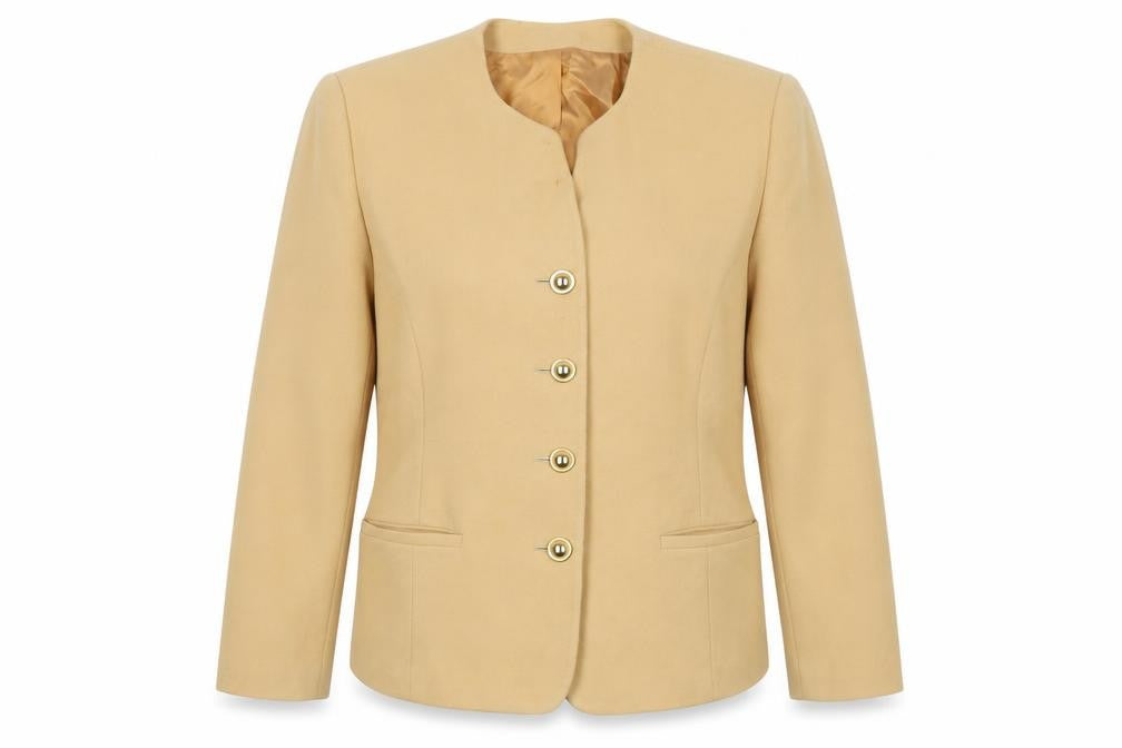 Front view of St Michael women’s beige pea coat coat, size UK 16, button