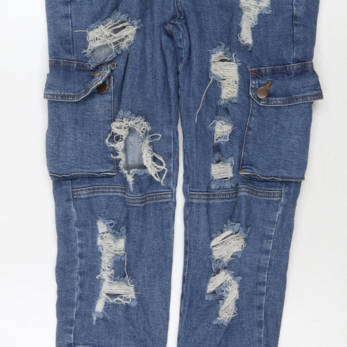 Fashion Nova Womens Blue Cotton Straight Jeans Size 29 in L28 in Regular Zip - Cargo Style
