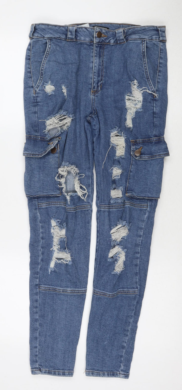 Fashion Nova Womens Blue Cotton Straight Jeans Size 29 in L28 in Regular Zip - Cargo Style