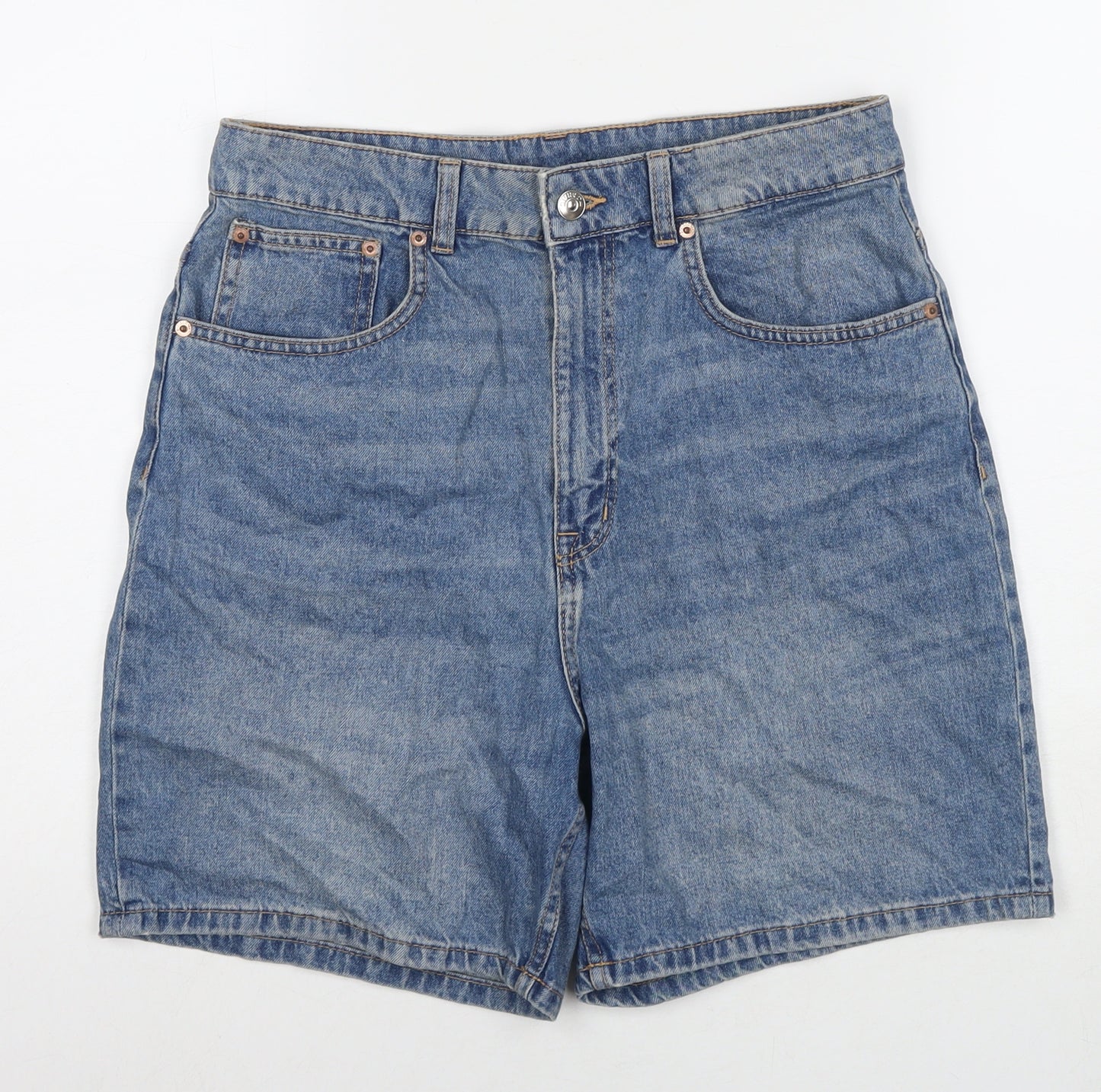 Divided by H&M Womens Blue Cotton Mom Shorts Size 12 L5 in Regular Zip