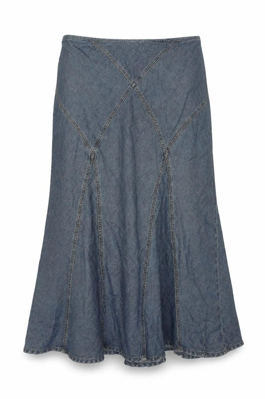 Front view of Cherokee women’s blue cotton trumpet skirt, size UK 46, in zip
