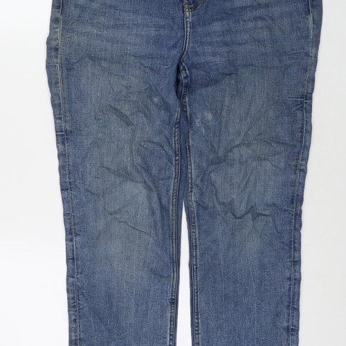 Marks and Spencer Womens Blue Cotton Straight Jeans Size 12 L28 in Regular Zip