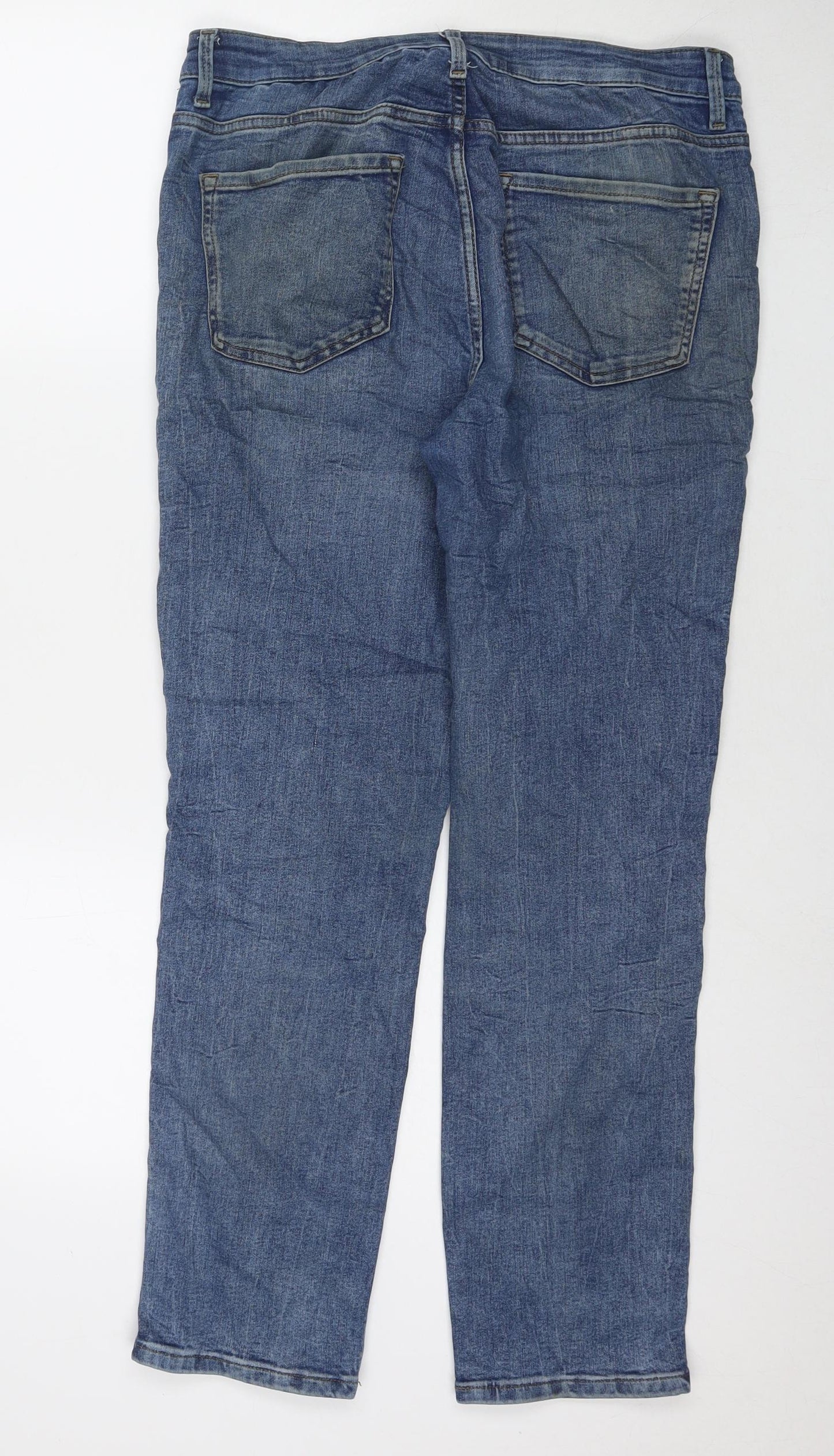 Marks and Spencer Womens Blue Cotton Straight Jeans Size 12 L28 in Regular Zip