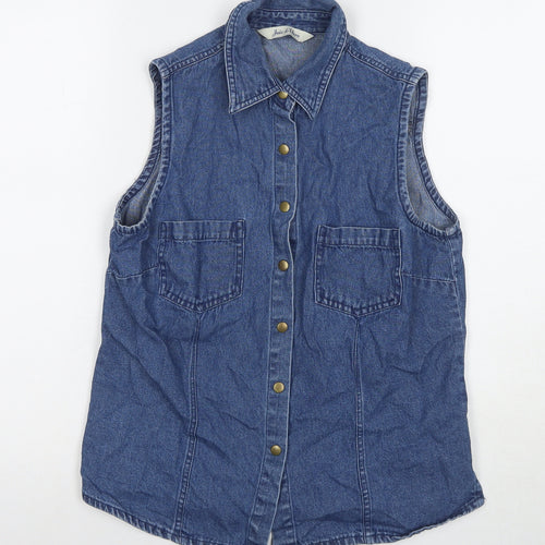 Joie de Vivre Womens Blue Cotton Basic Button-Up Size 10 Collared