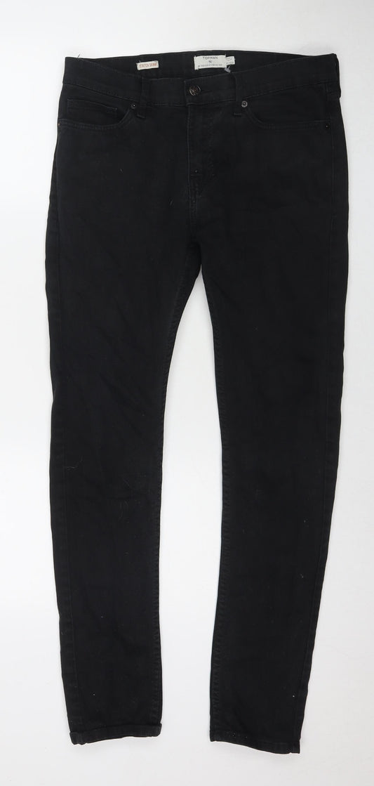 Topman Mens Black Cotton Skinny Jeans Size 32 in L30 in Regular Zip