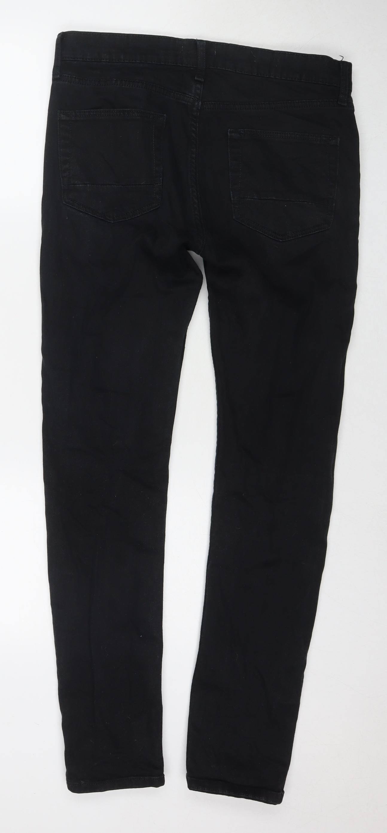 Topman Mens Black Cotton Skinny Jeans Size 32 in L30 in Regular Zip