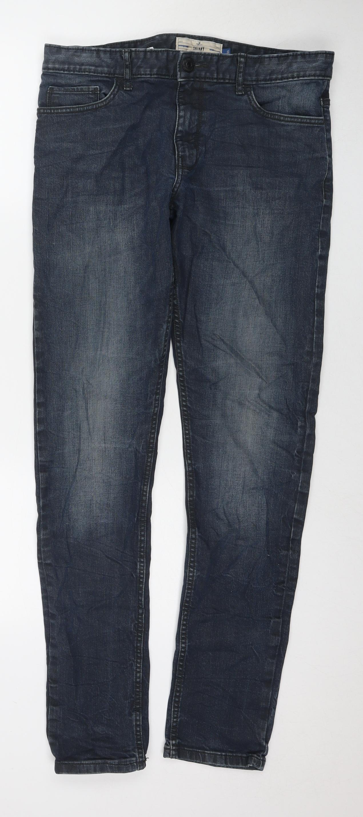 NEXT Mens Blue Cotton Skinny Jeans Size 32 in L32 in Regular Zip