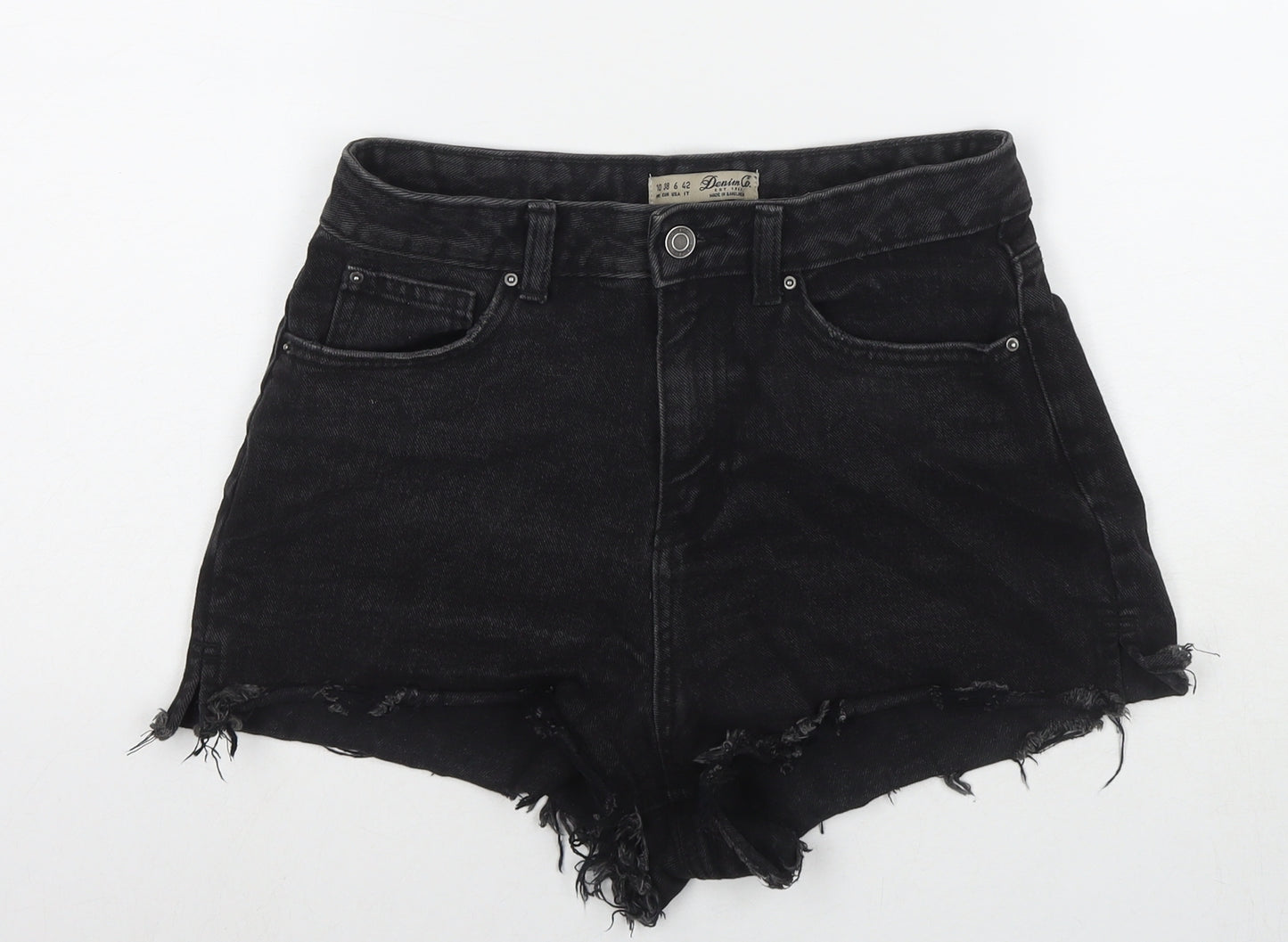 Denim & Co. Womens Black Cotton Cut-Off Shorts Size 10 L3 in Regular Zip