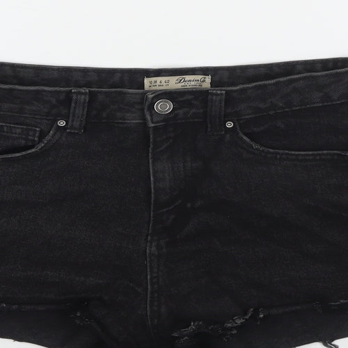 Denim & Co. Womens Black Cotton Cut-Off Shorts Size 10 L3 in Regular Zip