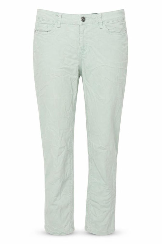 Front view of F&F women’s green cotton straight jeans, size UK 10, 26-inch leg regular zip