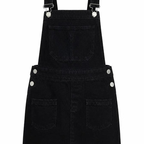 Missguided Womens Black Cotton Pinafore/Dungaree Dress Size 6 Square Neck Button