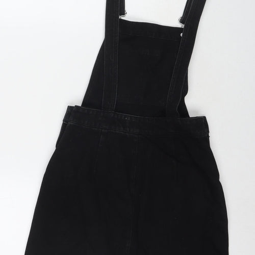 Missguided Womens Black Cotton Pinafore/Dungaree Dress Size 6 Square Neck Button