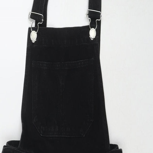 Missguided Womens Black Cotton Pinafore/Dungaree Dress Size 6 Square Neck Button