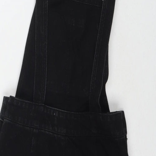 Missguided Womens Black Cotton Pinafore/Dungaree Dress Size 6 Square Neck Button