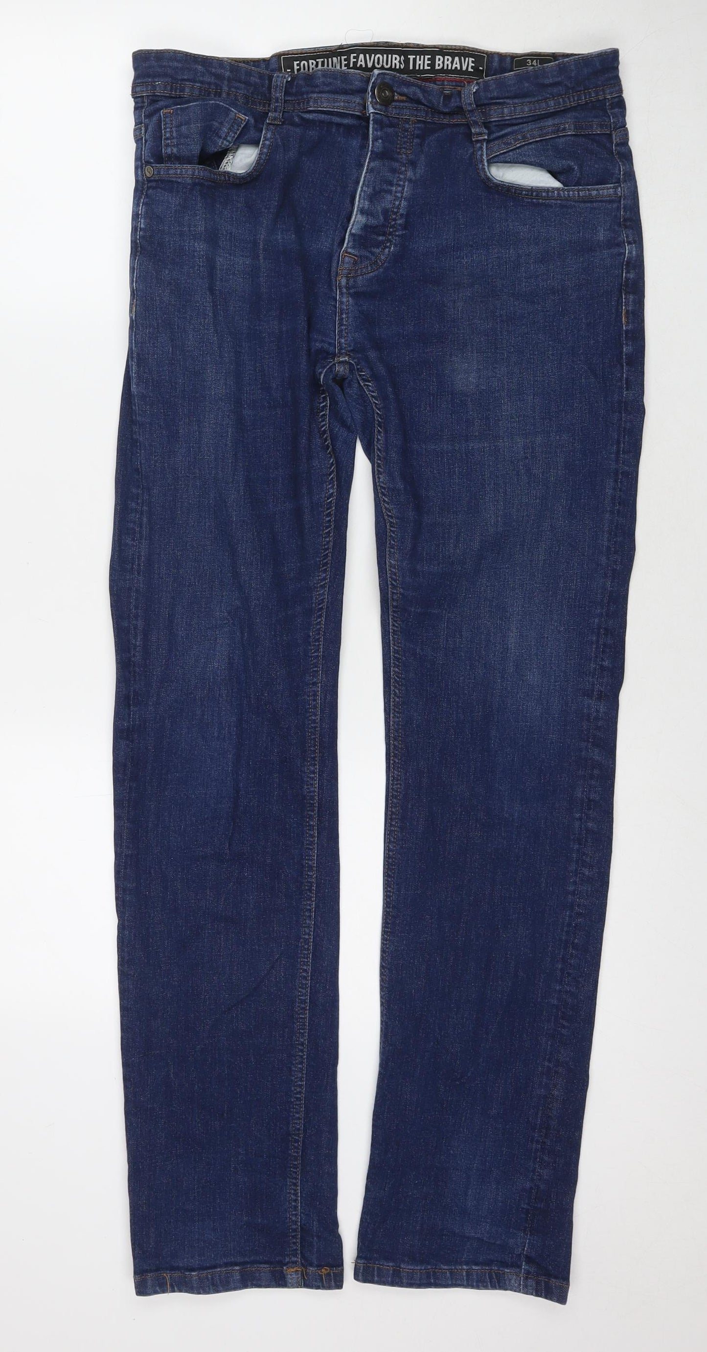 Onfire Mens Blue Polyester Blend Straight Jeans Size 34 in L32 in Regular Zip