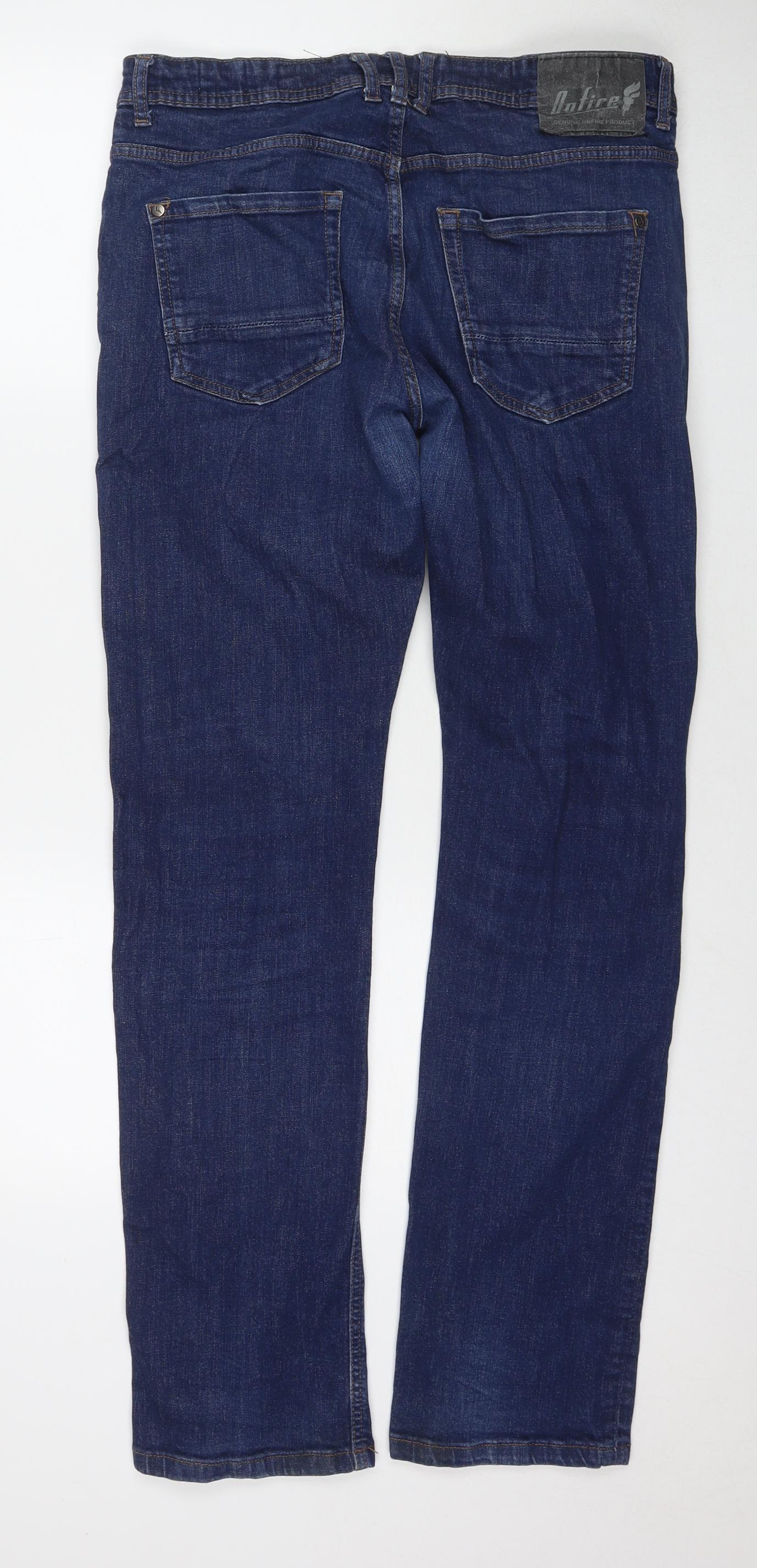 Onfire Mens Blue Polyester Blend Straight Jeans Size 34 in L32 in Regular Zip