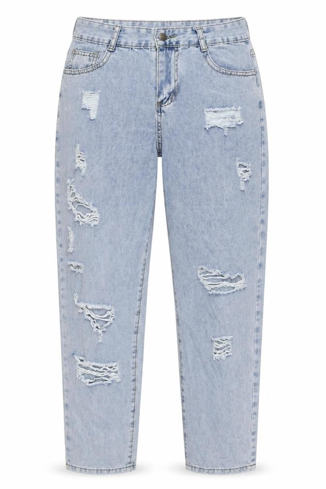 Front view of Jeans women’s blue polyester blend mom jeans, size UK 30, in, 24-inch leg regular zip