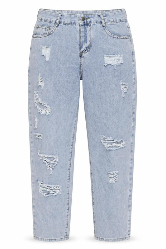 Front view of Jeans women’s blue polyester blend mom jeans, size UK 30, in, 24-inch leg regular zip