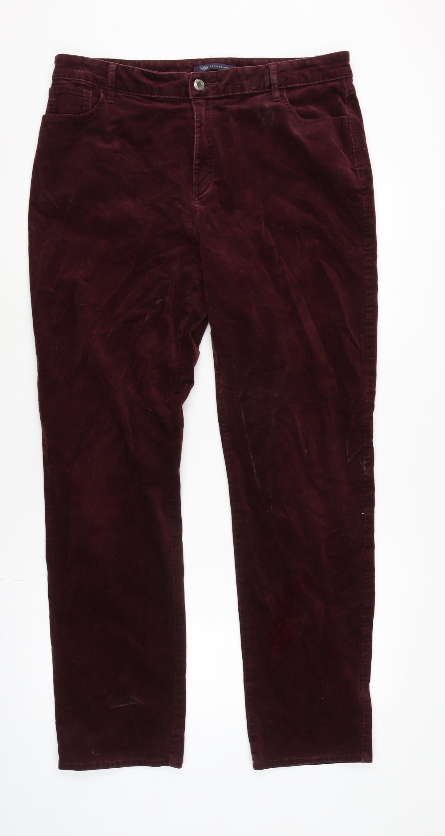 Marks and Spencer Womens Purple Cotton Trousers Size 16 L30 in Regular Zip