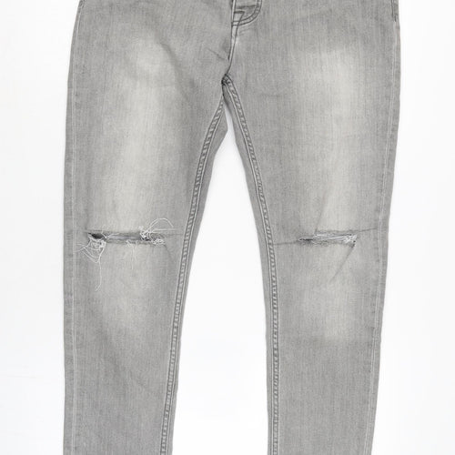 Denim & Co. Mens Grey Cotton Blend Straight Jeans Size 34 in L28 in Regular Button