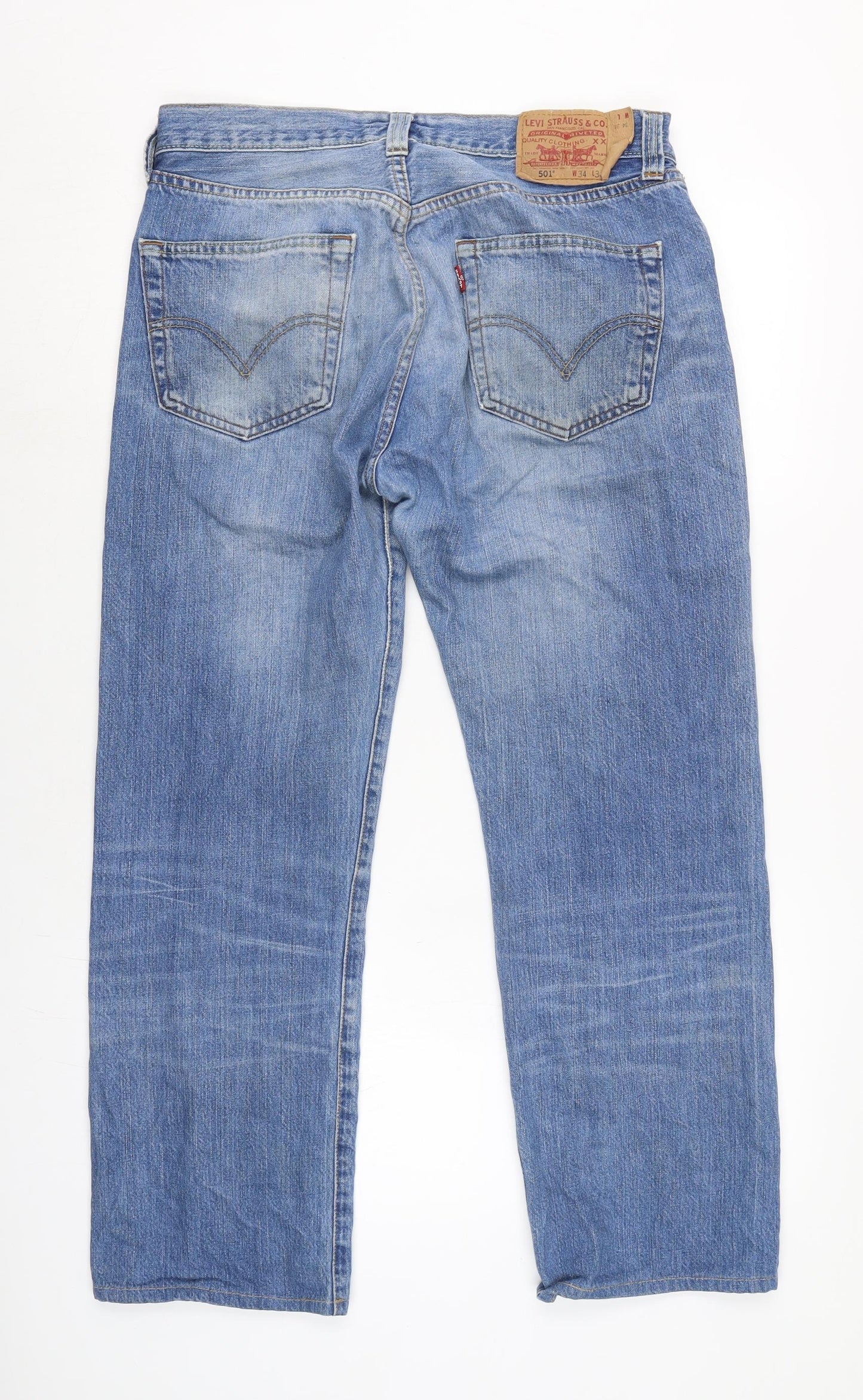 Levis Mens Blue Herringbone Cotton Straight Jeans Size 32 in L26 in Regular Button