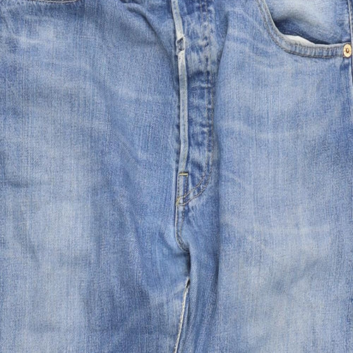 Levis Mens Blue Herringbone Cotton Straight Jeans Size 32 in L26 in Regular Button