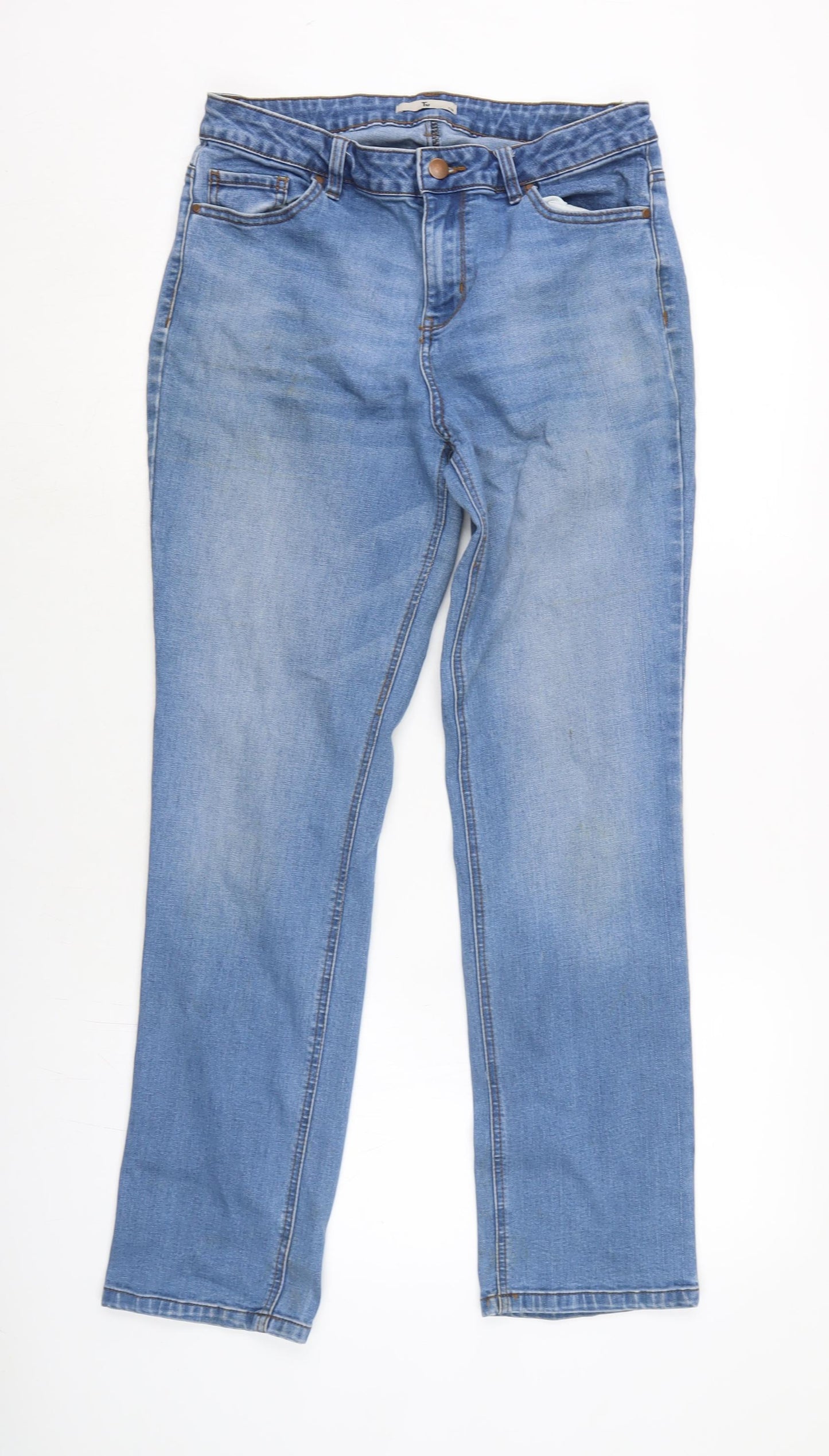 TU Womens Blue Cotton Blend Straight Jeans Size 12 L29 in Regular Zip