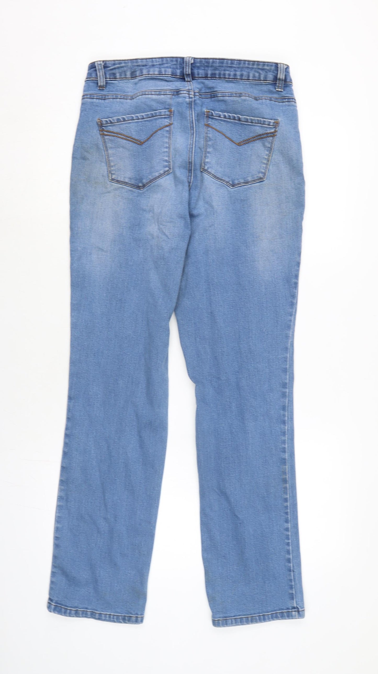 TU Womens Blue Cotton Blend Straight Jeans Size 12 L29 in Regular Zip