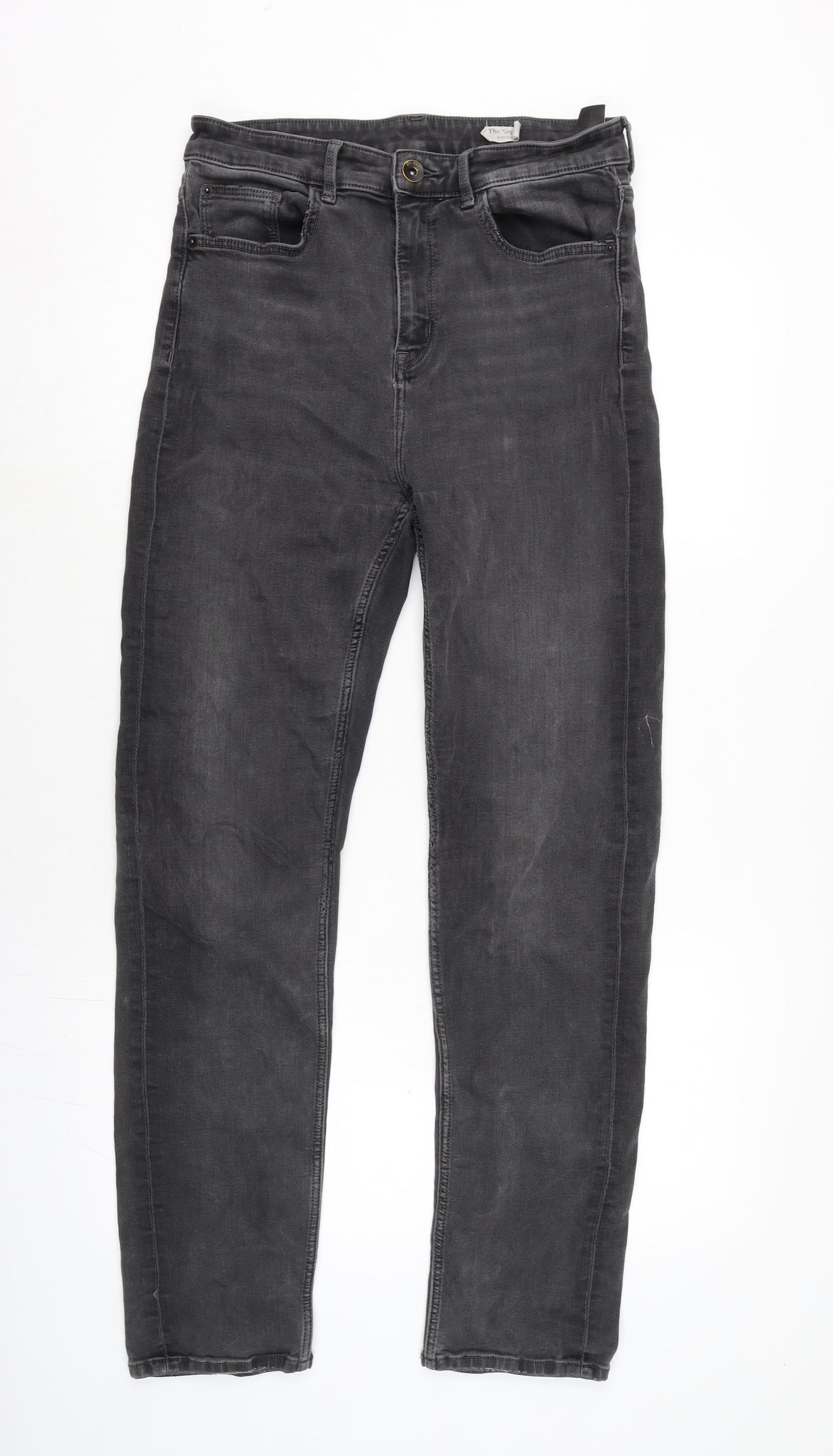Marks and Spencer Womens Grey Cotton Blend Straight Jeans Size 30 in L29 in Regular Zip