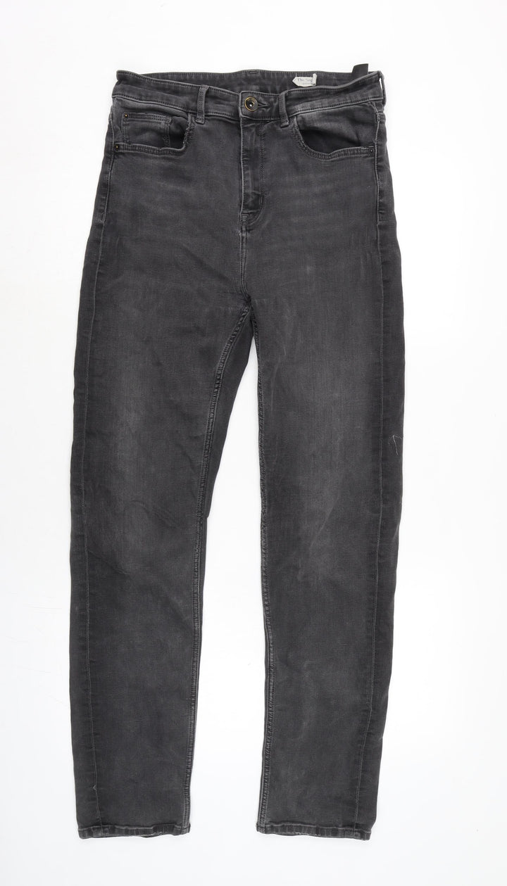 Marks and Spencer Womens Grey Cotton Blend Straight Jeans Size 30 in L29 in Regular Zip