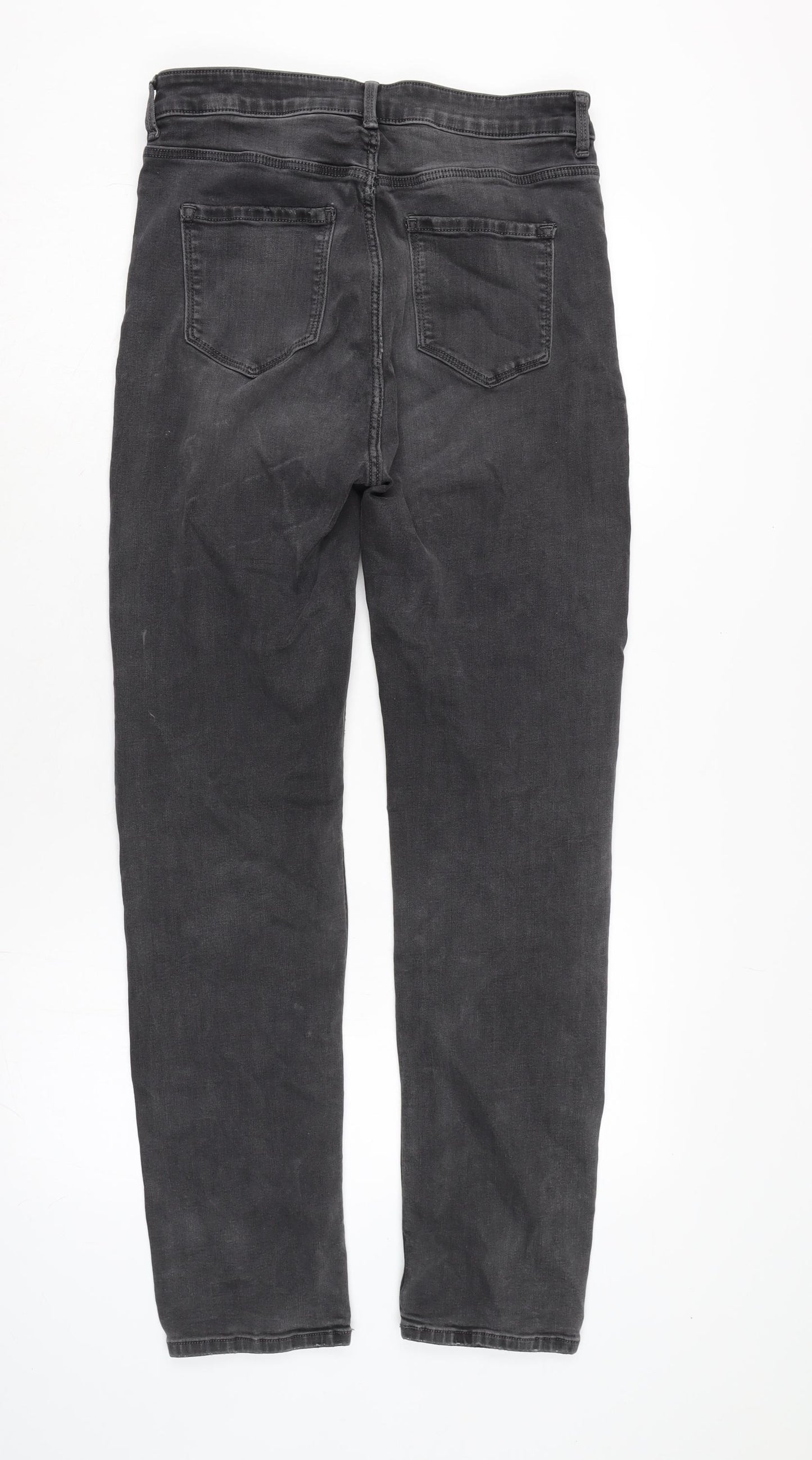 Marks and Spencer Womens Grey Cotton Blend Straight Jeans Size 30 in L29 in Regular Zip