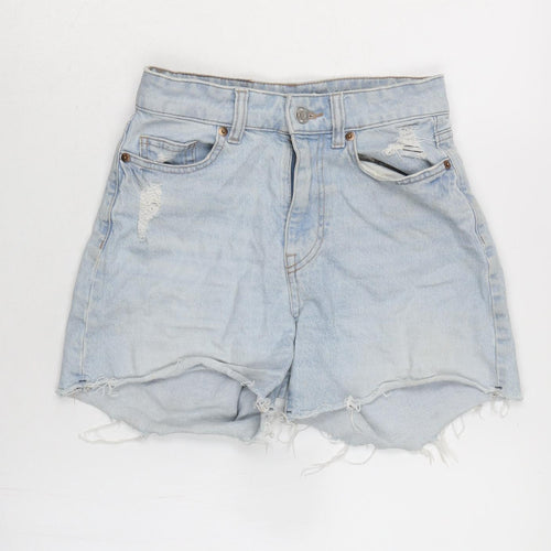 H&M Womens Blue Cotton Cut-Off Shorts Size 6 Regular Zip - Distressed