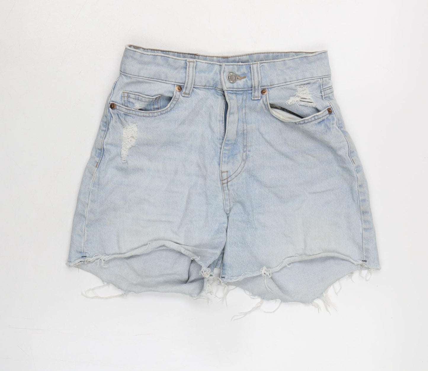 H&M Womens Blue Cotton Cut-Off Shorts Size 6 Regular Zip - Distressed