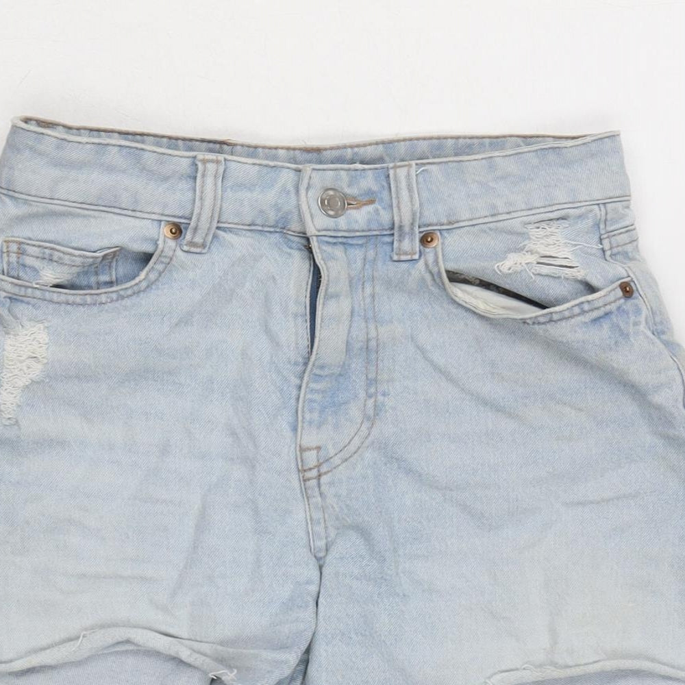 H&M Womens Blue Cotton Cut-Off Shorts Size 6 Regular Zip - Distressed