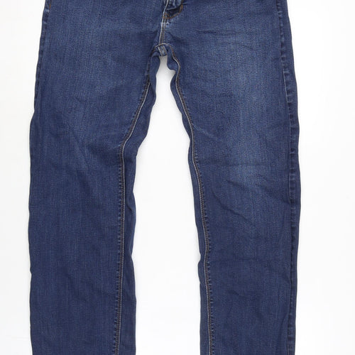 Marks and Spencer Mens Blue Cotton Blend Straight Jeans Size 32 in L31 in Regular Zip