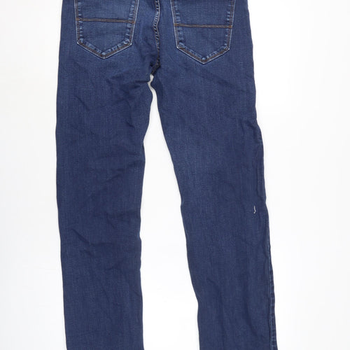 Marks and Spencer Mens Blue Cotton Blend Straight Jeans Size 32 in L31 in Regular Zip