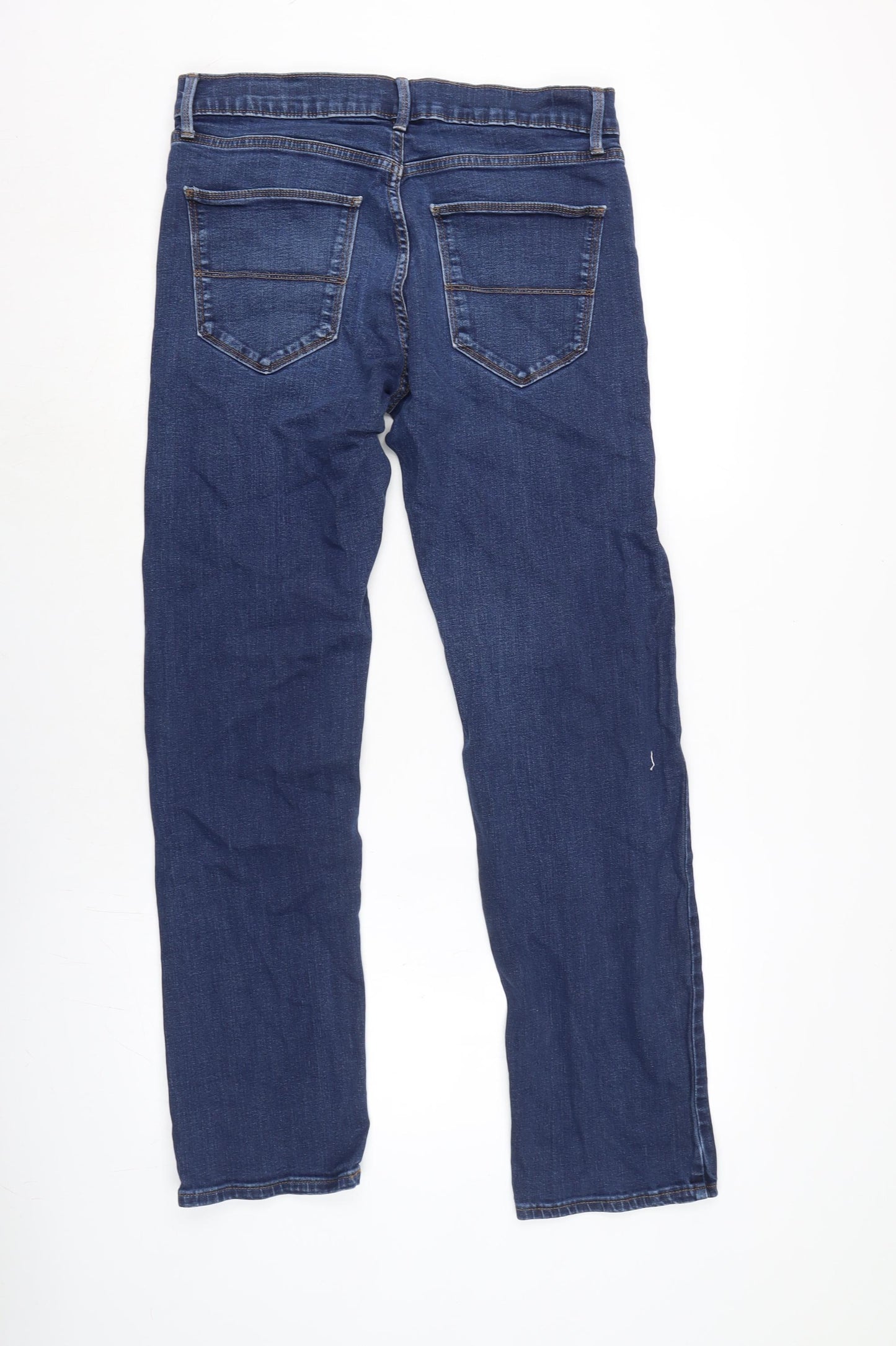 Marks and Spencer Mens Blue Cotton Blend Straight Jeans Size 32 in L31 in Regular Zip