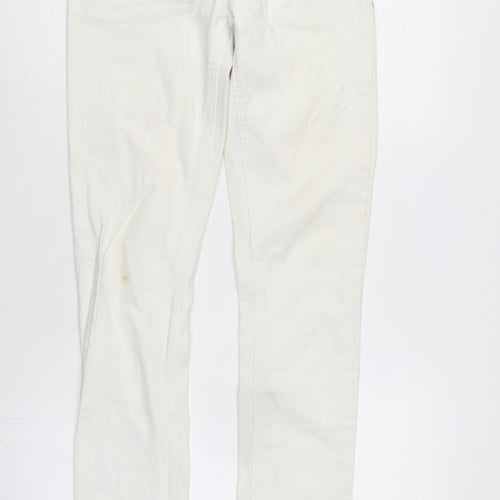 Denim & Co. Womens Ivory Cotton Blend Tapered Jeans Size 10 L30.5 in Regular Zip