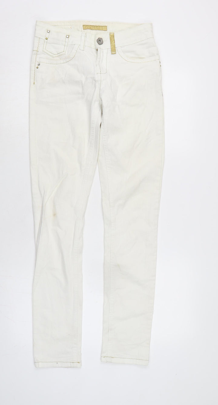 Denim & Co. Womens Ivory Cotton Blend Tapered Jeans Size 10 L30.5 in Regular Zip