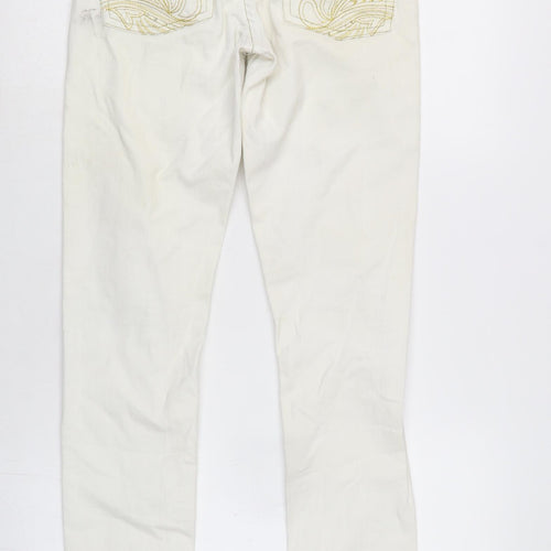 Denim & Co. Womens Ivory Cotton Blend Tapered Jeans Size 10 L30.5 in Regular Zip