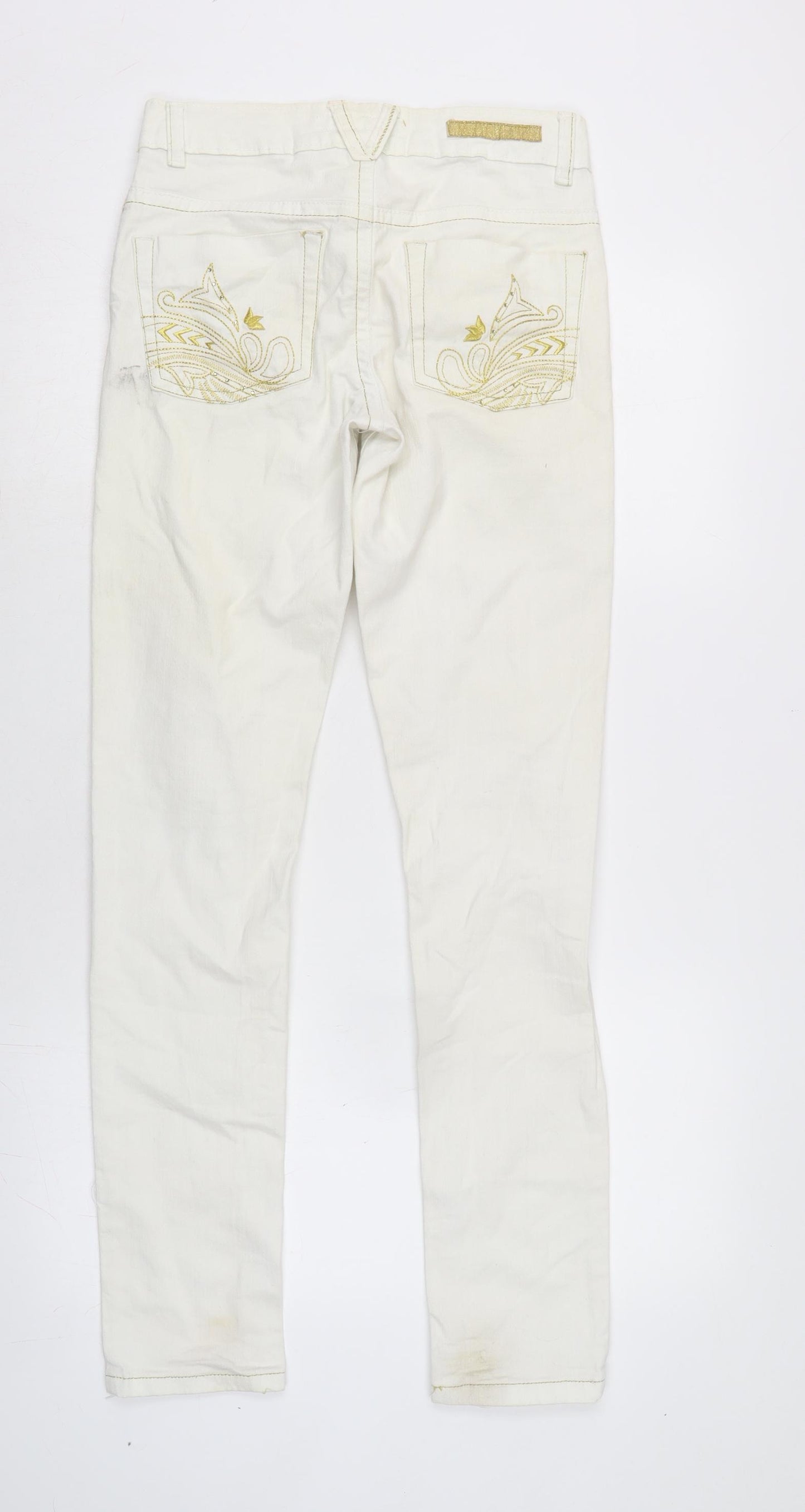 Denim & Co. Womens Ivory Cotton Blend Tapered Jeans Size 10 L30.5 in Regular Zip
