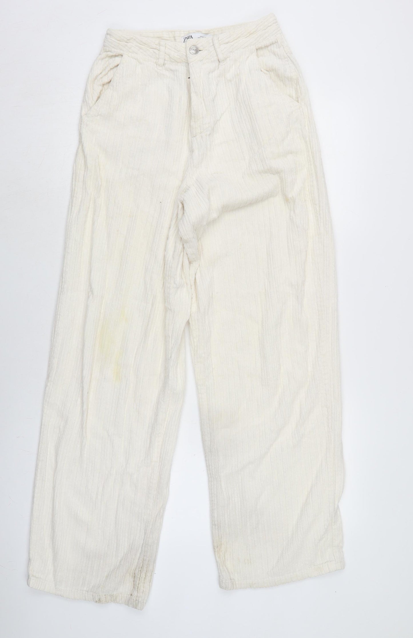 Zara Womens Ivory Cotton Trousers Size 8 L29 in Regular Zip