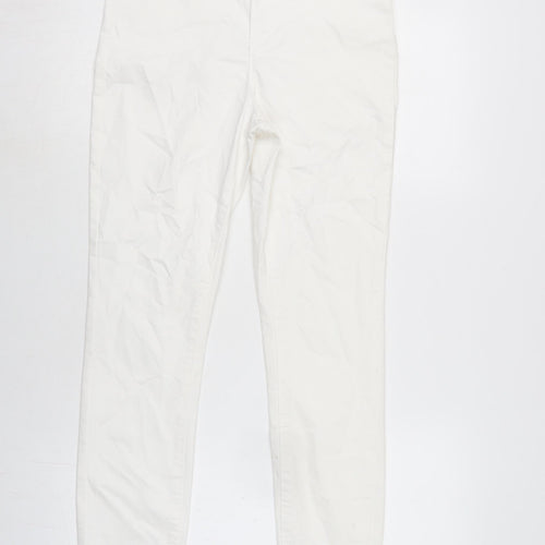 Denim & Co. Womens Ivory Cotton Blend Straight Jeans Size 14 L27.5 in Regular Zip