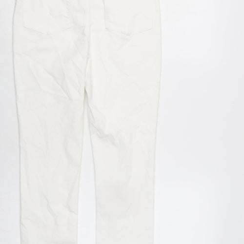 Denim & Co. Womens Ivory Cotton Blend Straight Jeans Size 14 L27.5 in Regular Zip