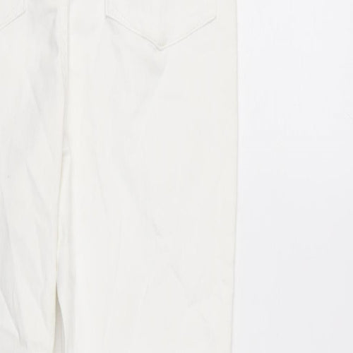 Denim & Co. Womens Ivory Cotton Blend Straight Jeans Size 14 L27.5 in Regular Zip