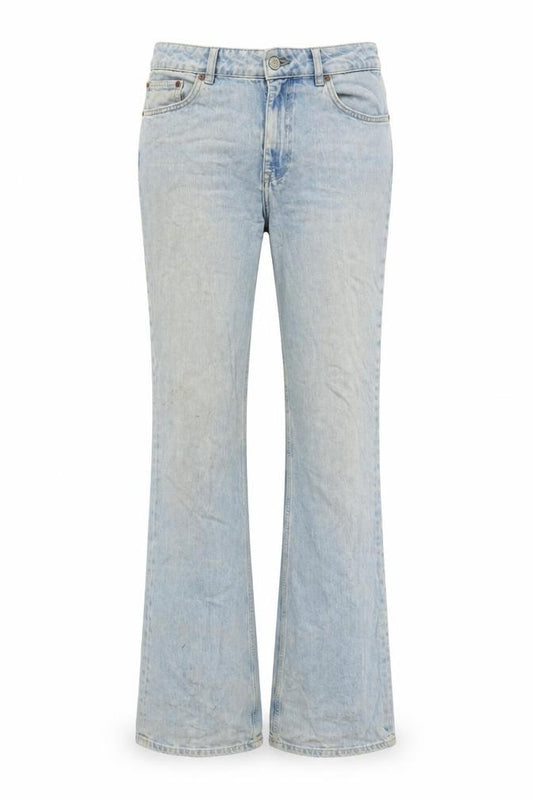 Front view of JJXX women’s blue cotton blend bootcut jeans, size UK 30, in, 31-inch leg regular zip