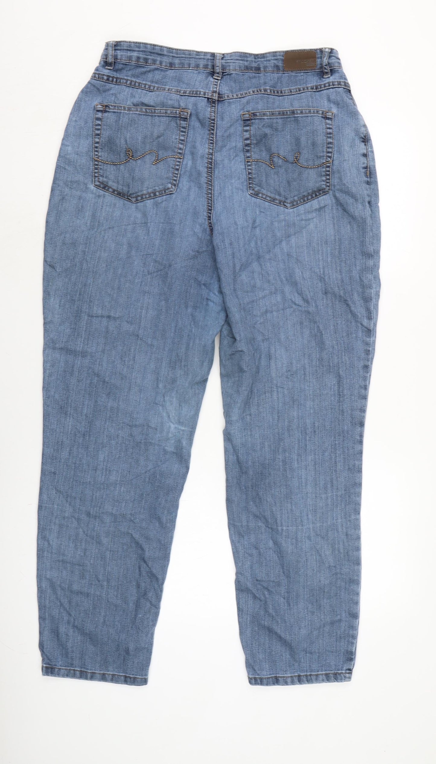 Marks and Spencer Womens Blue Cotton Straight Jeans Size 32 in L28.5 in Regular Zip