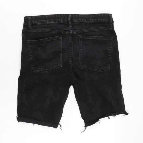 ASOS Womens Black Cotton Bermuda Shorts Size 30 in Regular Zip - Raw Hem